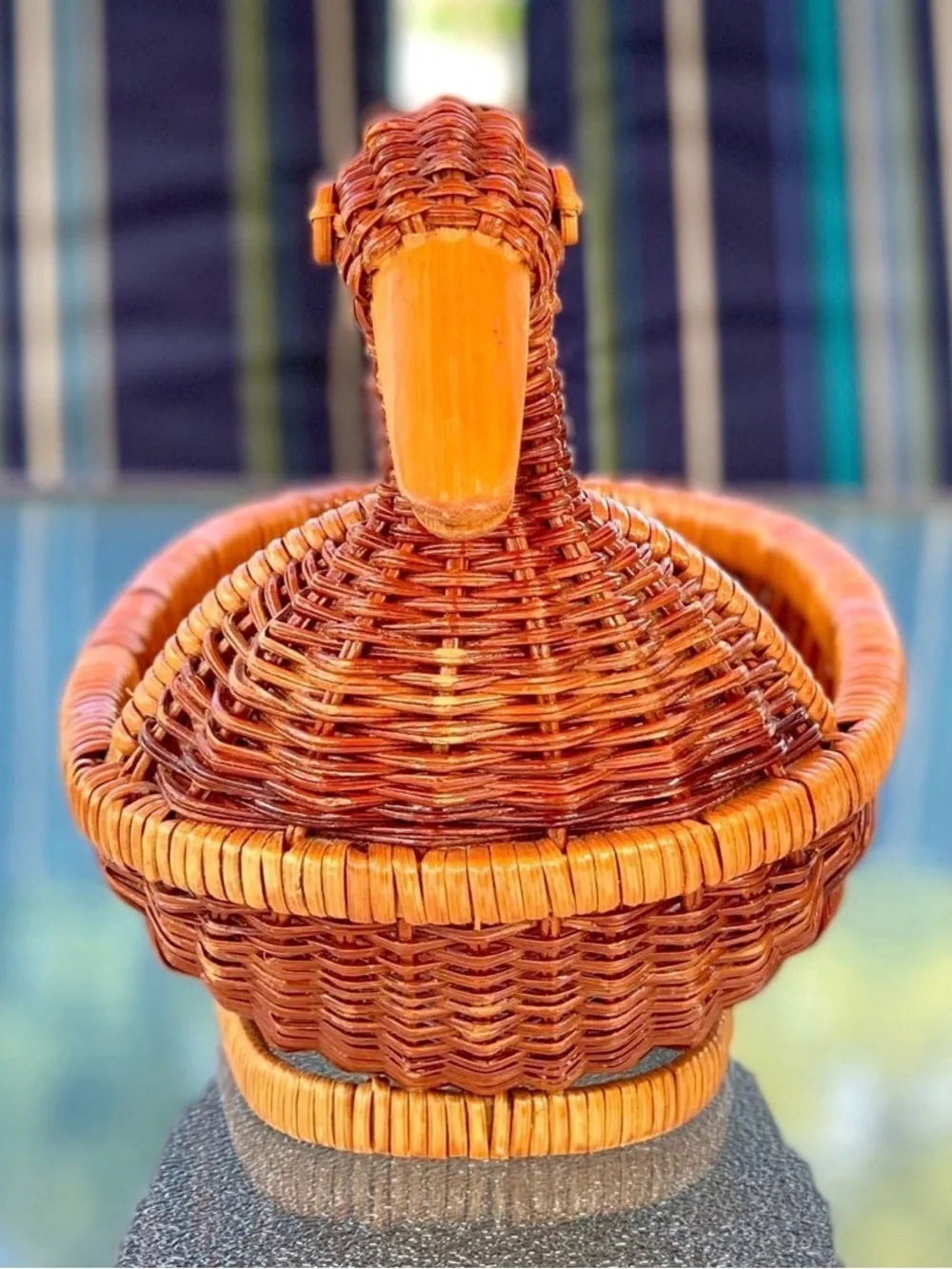 Natural Warm Brown Rattan Woven Duck-Shaped Basket